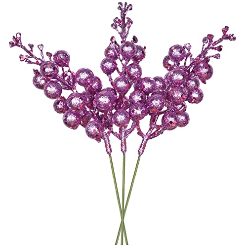 14 Pack Christmas Glitter Berries Stems- 7.8Inch