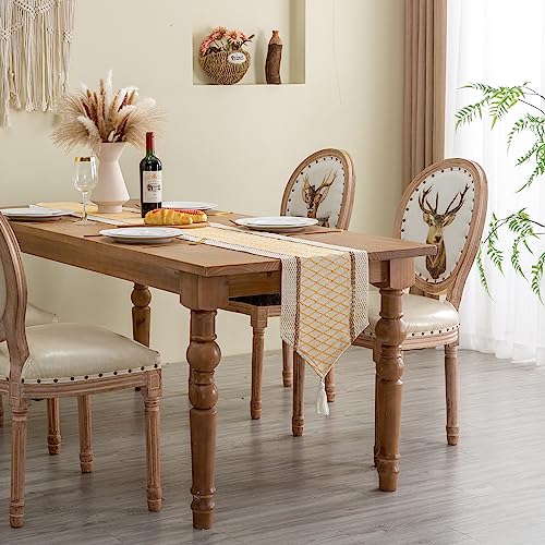 Table Runner, Boho Style with Tassels, Cotton & Linen, Farmhouse Home Decor for Living Room Dresser Scarfs