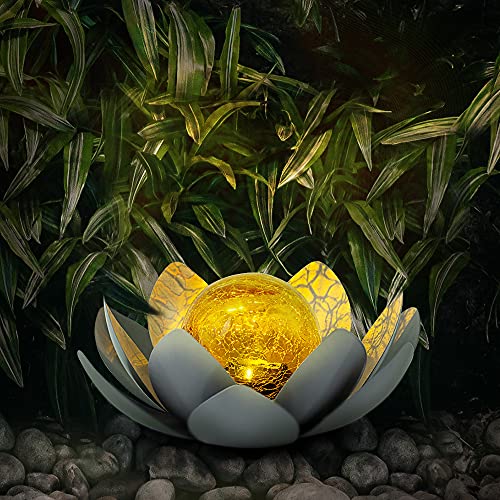 Lotus Solar Light  Garden Decor ,Waterproof LED Crackle Globe Glass Flower Light