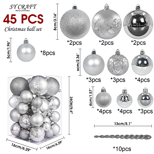 45pcs Christmas Ball Ornaments for Christmas Trees Decorations