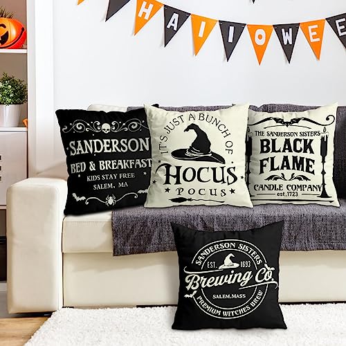 Halloween Decorations Pillow Covers  Hocus Pocus Farmhouse Saying White Black Outdoor/Indoor Fall Pillow Cover