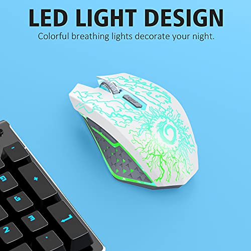 Wireless Gaming Mouse, Rechargeable w/ Colorful LED Lights, Silent Click, 2.4G USB Nano Receiver