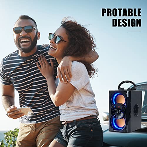 Portable Wireless Bluetooth Speakers w/ Lights, 2 Double Subwoofer Heavy Bass, 2 Loud Speaker