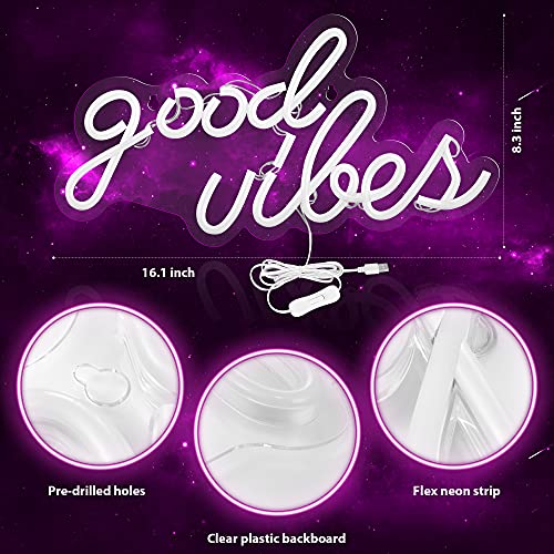 Pink “Good Vibes” Led Neon Wall Sign Decor (16.1 x 8.3 inch)