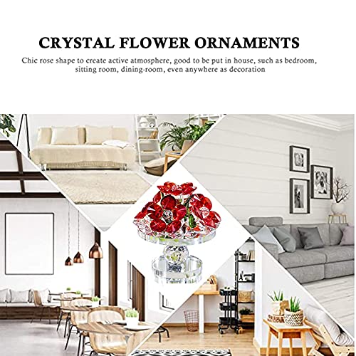 Handcrafted Red Crystal Flowers w/ Rotating Base Fengshui Home Decoration