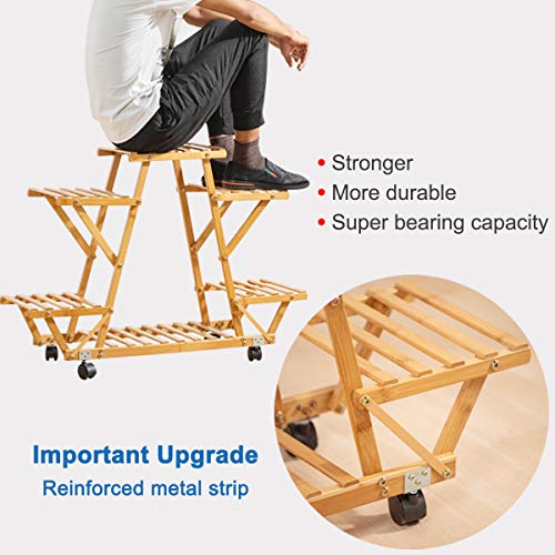 Bamboo Rolling 6 Tier Plant Stand Rack