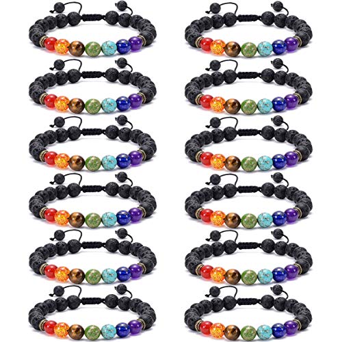 12 PCS Lava Chakra Oil Stone Diffuser Yoga Aromatherapy Essential Natural Stone Bead Bracelet 8MM