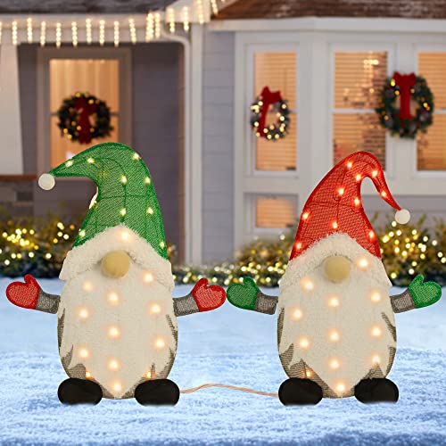 24 inch Set of 2 Lighted Christmas Tinsel Gnomes Decorations,