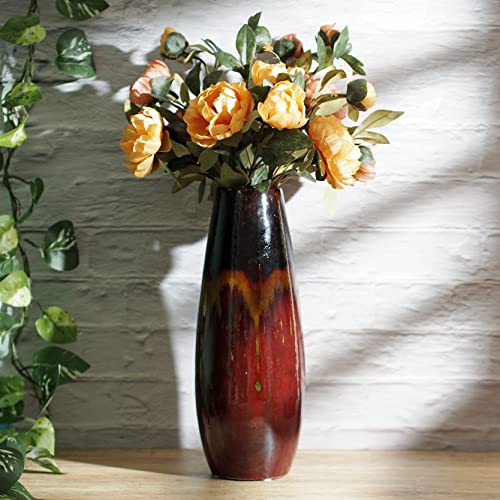 12.25 Inch High Ceramic Red Floor Vase