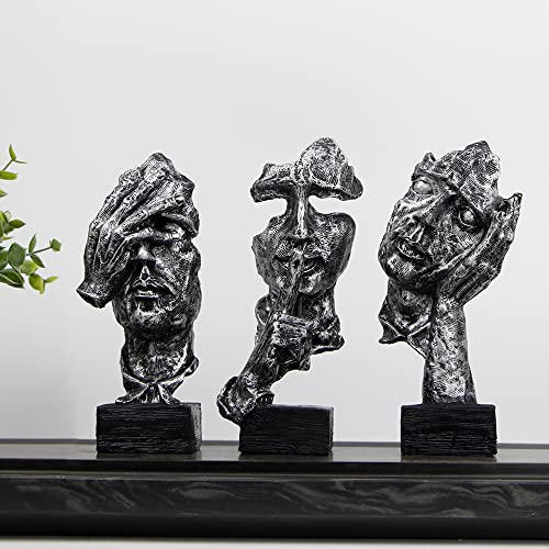 3 Pcs Thinker Statue, Silence is Gold Abstract Art Figurine