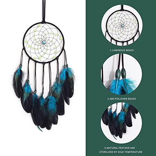 Blue Dream Catchers Handmade, Boho Traditional Circular Net for Wall Hanging Decor,