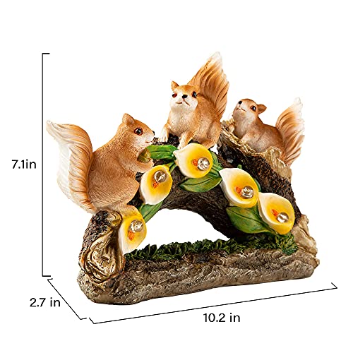 Squirrel Statues Solar Garden Decoration w/ 5 Calla Lily Lights