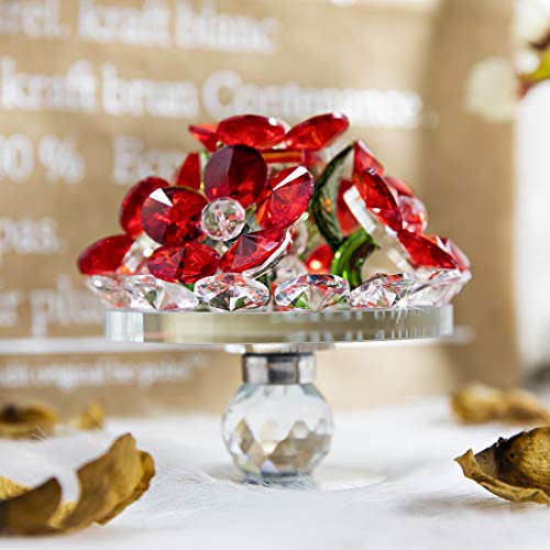 Handcrafted Red Crystal Flowers w/ Rotating Base Fengshui Home Decoration