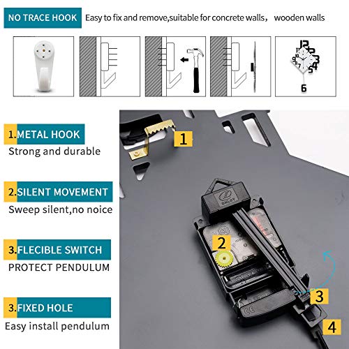 Large Wall Clocks w/ Pendulum Battery Operated Non-Ticking