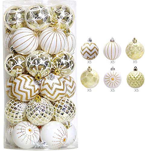 30PCS Christmas Balls Ornaments,60MM Gold & White