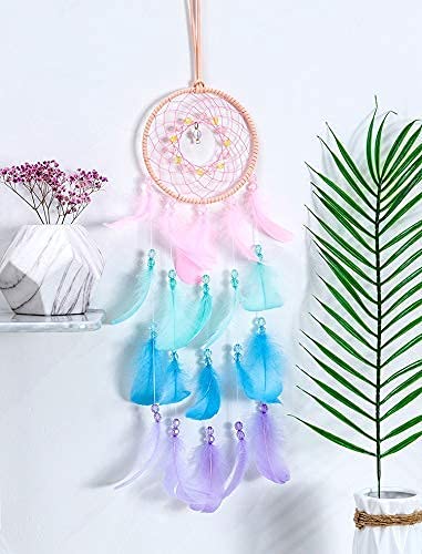 Colorful Handmade Feather Dream Catcher with LED Light