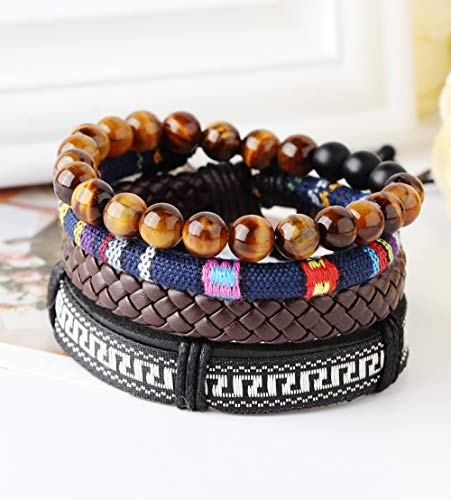 18Pcs Leather Chakra Bead Tribal Bracelet for Men/Women