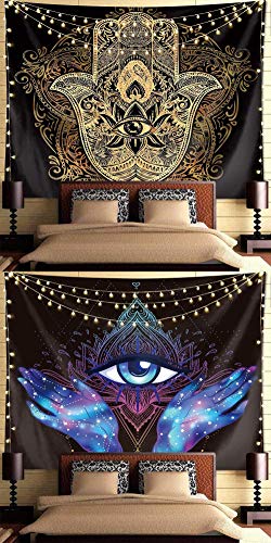 Psychedelic Trippy Hamsa Hand Tapestry & Hand of Fatima Grunge w/ Evil Eye Mystic Eastern Religious Art For Home Décoration