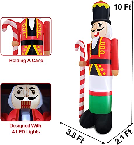 10 Feet Giant Christmas Inflatables  Nutcracker Holds Candy Cane w/ LED Lights