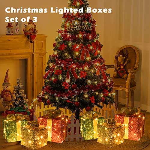 3pcs Lighted Gift Boxes Christmas Decorations