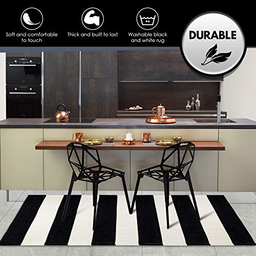 Black & White Striped Rug 27.5 x 43 Inches Cotton