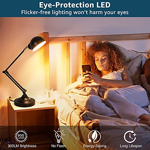 LED Desk Lamp w/ USB Charging Port, Swing Arm, Fully Dimmable, Eye-Caring