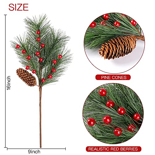 5 Pack Christmas Berries Pine Picks w/ Pinecones