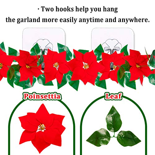 2pcs 6.4FT Christmas Poinsettia Flower Garland Decorations