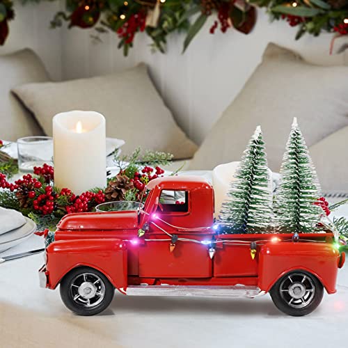 Christmas Farmhouse Red Truck w/ String Lights