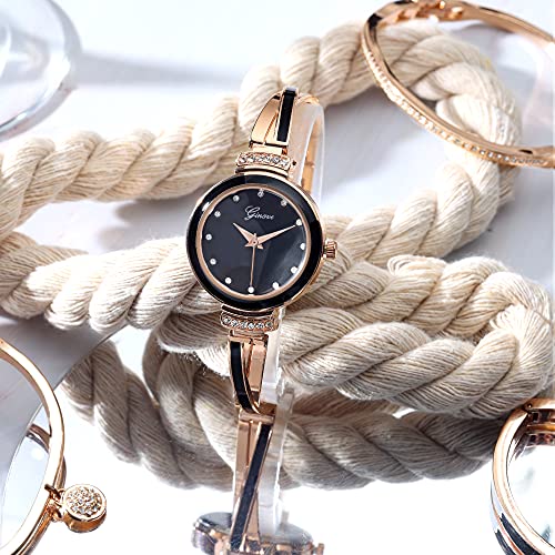 Elegant Rose Gold/Silver Watch & 3 Bracelets Set for Women