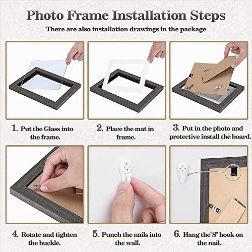 Gallery Wall Picture Frame Set - 10 pcs Family Picture Frames w/ Glass & Mat