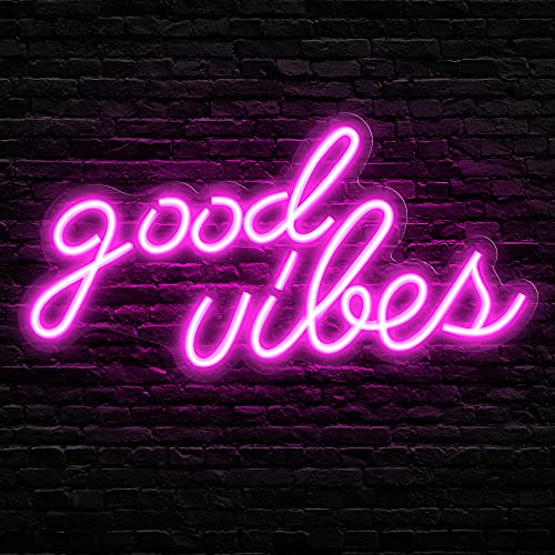Pink “Good Vibes” Led Neon Wall Sign Decor (16.1 x 8.3 inch)