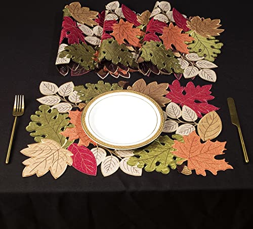 Fall Table Runner 54inches Long, Thanksgiving Harvest Cutwork Embroidered Table Runner 13in x 54in, Autumn Maple Leaves Table Decoration for Home Dining Kitchen Table