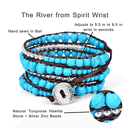 Turquoise and Silver Zinc River Boho Wrap Bead Bracelet