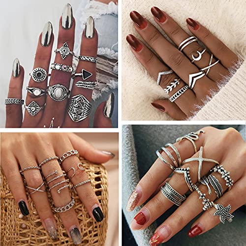 78 PCS Vintage Silver Knuckle Stackable Bohemian Midi Butterfly Snake Crystal Rings Set