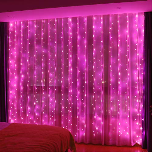 300 LED Fairy Curtain Lights with Remote 8 Modes Timer for Bedroom, 9.8x9.8Ft USB Plug in Adapter