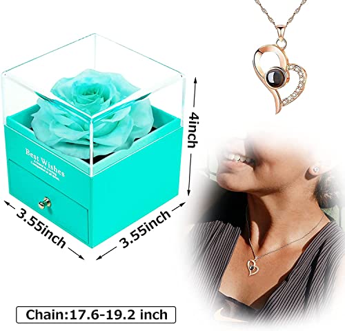 Preserved Rose w/ I Love You Necklace on Mothers Day/Valentines/Birthday