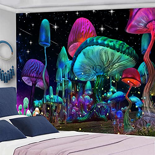 Psychedelic Mushroom Fantasy Waves Starry Sky Tapestry Trippy Wall Decoration