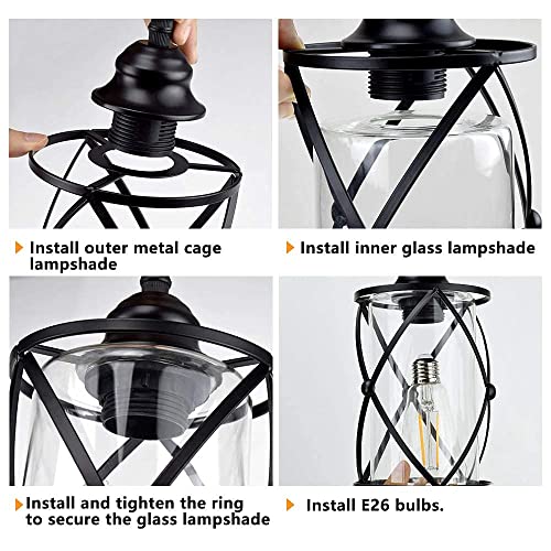 3-Light Industrial Pendant Light, Black Metal Cage Chandelier Lights