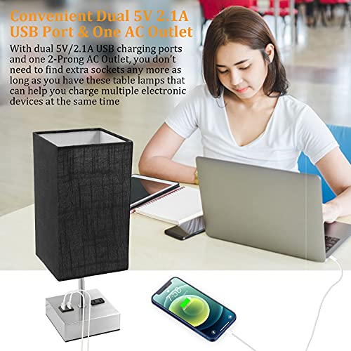 Touch Control Bedside Lamp, USB w/ 4 Bulbs,3 Way Dimmable w/ 2 USB Ports & AC Outlet