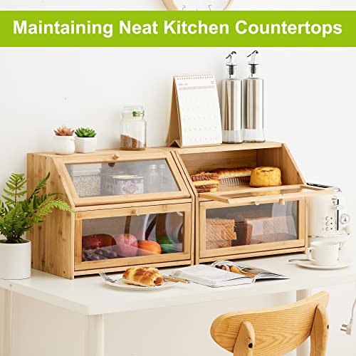 Bread Storage Box For Kitchen Countertop w/ Clear Window Double Layer