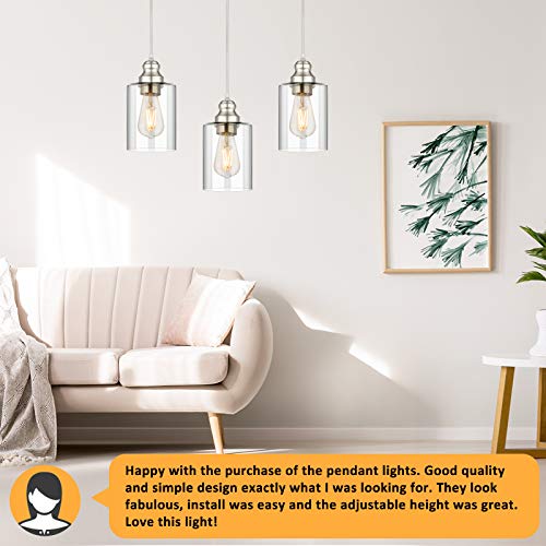 Adjustable Hanging Light Fixtures, Clear Glass Shade Ceiling Lamp 3-Pack