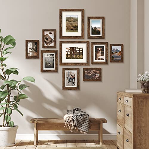 Gallery Wall Picture Frame Set - 10 pcs Family Picture Frames w/ Glass & Mat