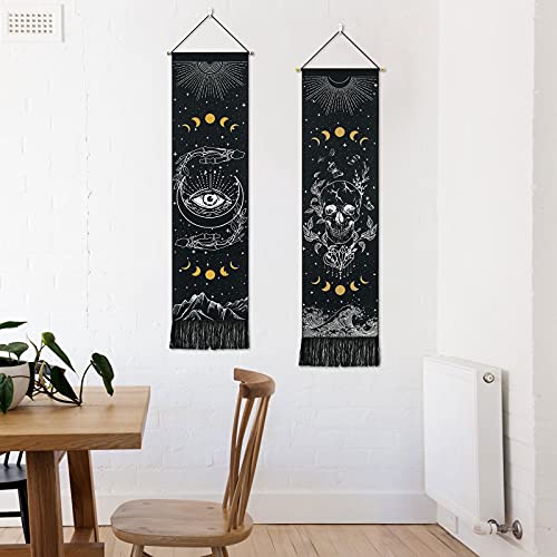 Skull Tapestry Moon Phase Tapestry Stars Starry  Black Skeleton Tapestry Butterflies Tapestry