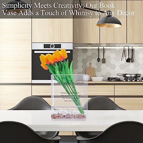 Book Vase for Flowers Home Décor,Artistic and Cultural Flavor Decorative Acrylic Clear Vase