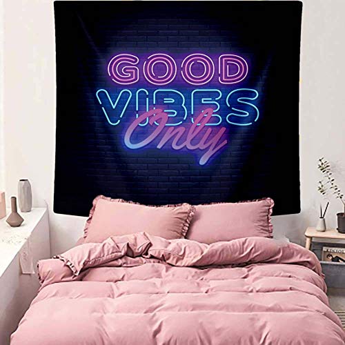 Neon Good Vibes Only Words in Neon Tapestry Wall Decoration Black Blue 60x50inch