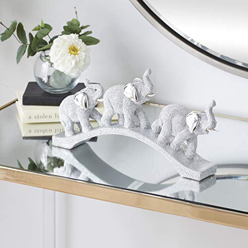 Silver Elephant Polystone Glam Sculpture for Home Decoration