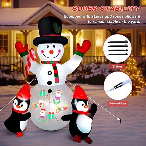 6FT Christmas Inflatables Snowman & Penguins w/ Colorful Rotating Lights