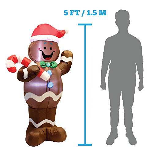 5ft Self-Inflatable Gingerbread Man with Candy Canes