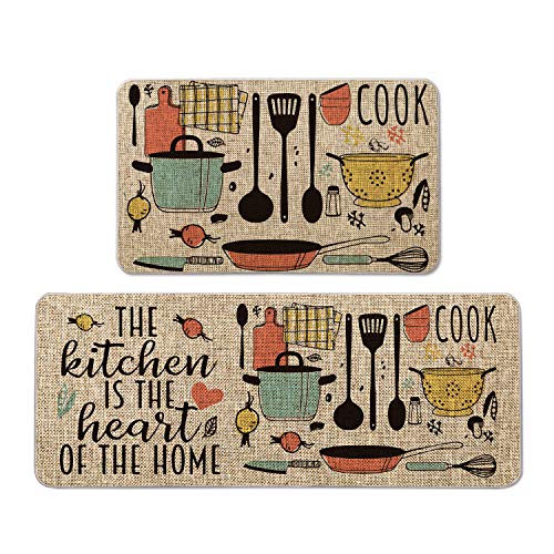 The Kitchen is The Heart of The Home Kitchen Mats Set of 2, 17x29 & 17x47 Inch